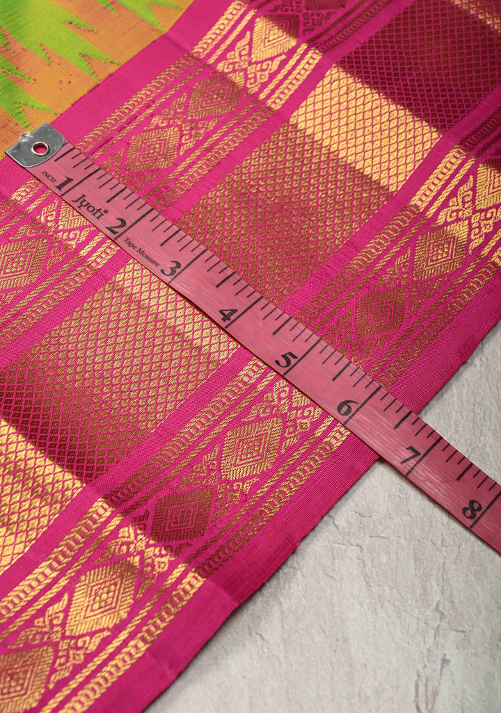 Chartreuse Korvai Weave Kanjivaram Pure Silk Saree with Zari Buttas and Contrast Zari Border | SILK MARK CERTIFIED