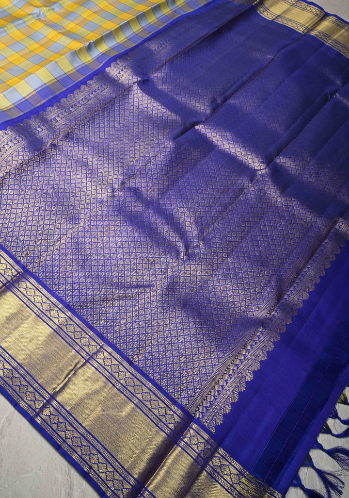 Multicolor Checks Kanjivaram Pure Silk Saree with Zari Border | SILK MARK CERTIFIED