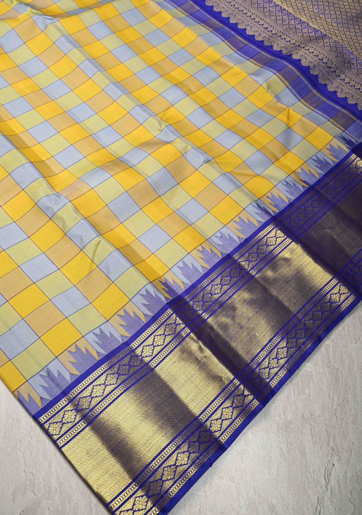 Multicolor Checks Kanjivaram Pure Silk Saree with Zari Border | SILK MARK CERTIFIED