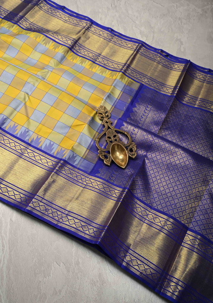 Multicolor Checks Kanjivaram Pure Silk Saree with Zari Border | SILK MARK CERTIFIED