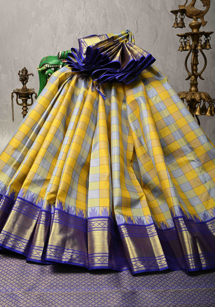Multicolor Checks Kanjivaram Pure Silk Saree with Zari Border | SILK MARK CERTIFIED