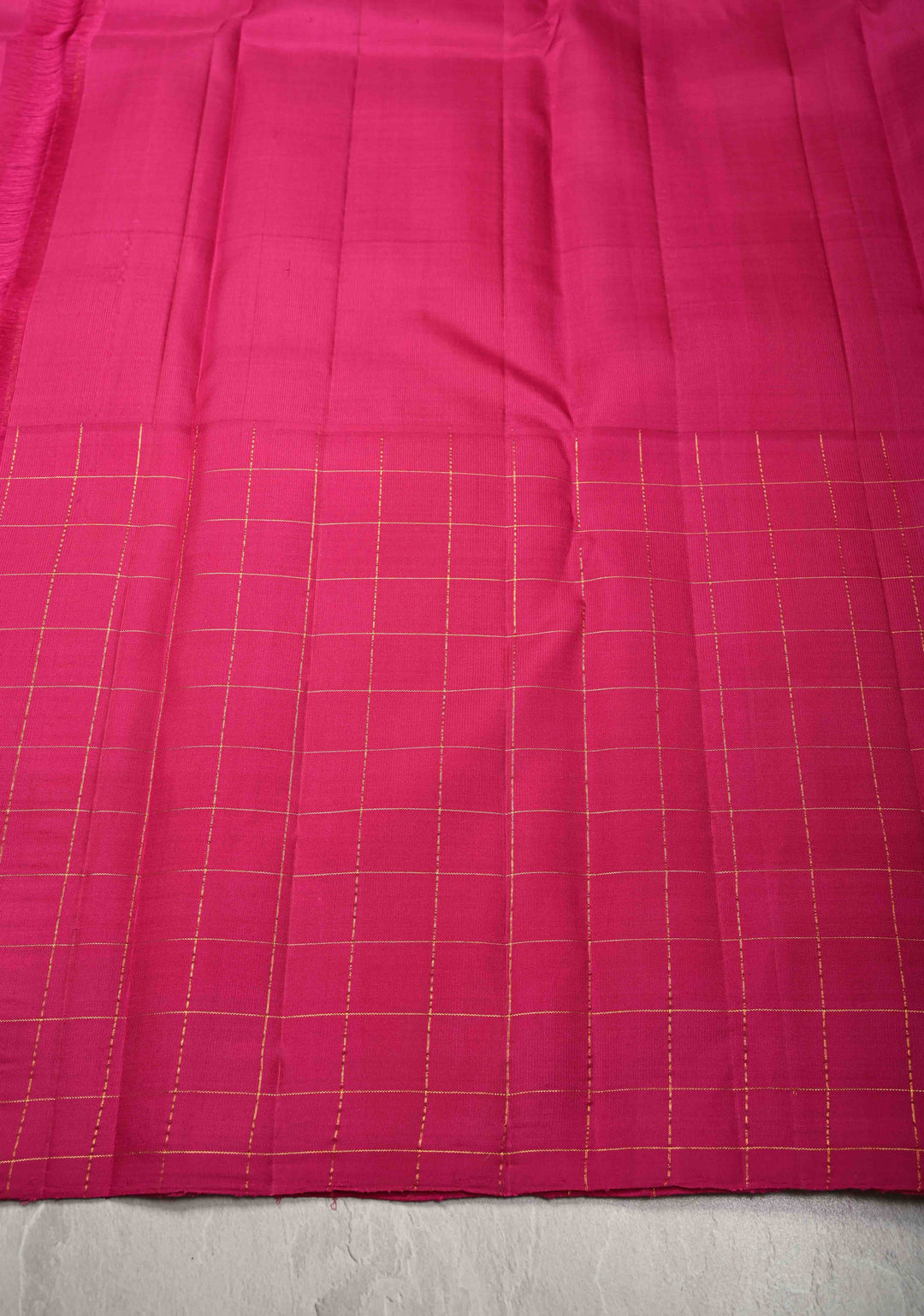 Mubbagam 3 Part Kanjivaram Pure Silk Saree in Hot Pink-Chartreuse and Royal Blue with Gingham-Zari Checks | SILK MARK CERTIFIED