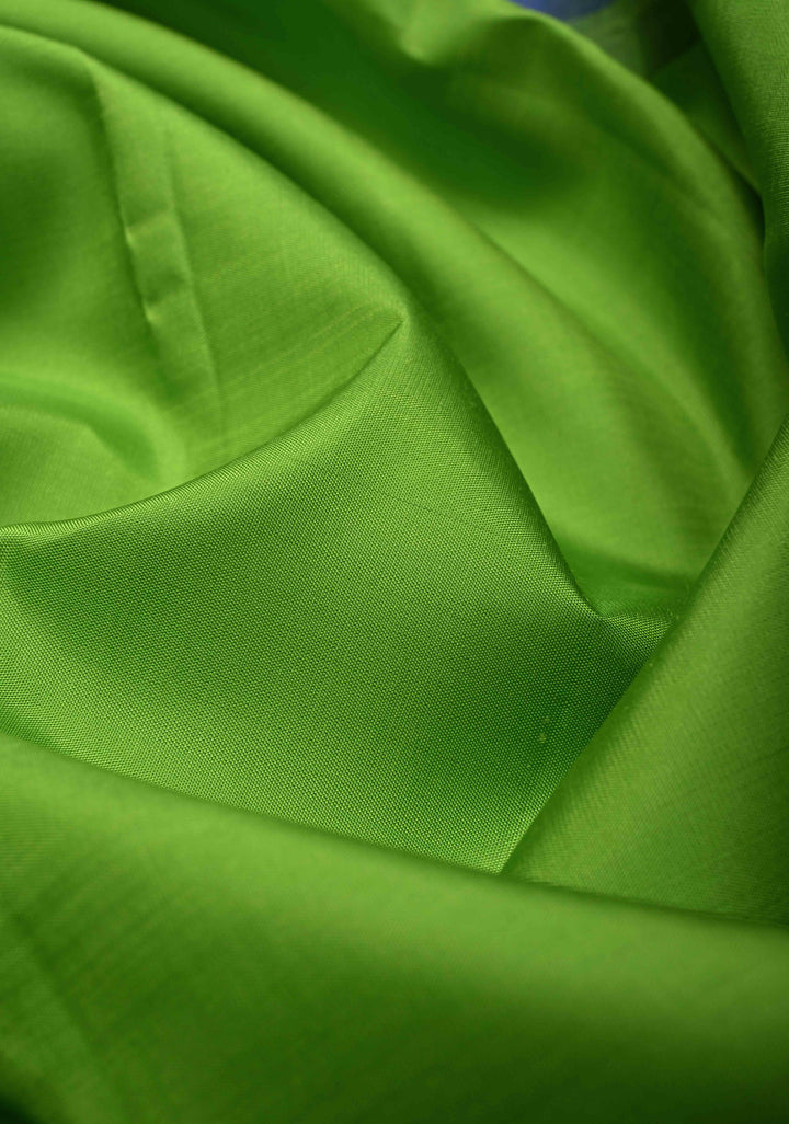 Parrot Green Kanjivaram Pure Silk Saree with Contrast Temple Checks Border | SILK MARK CERTIFIED