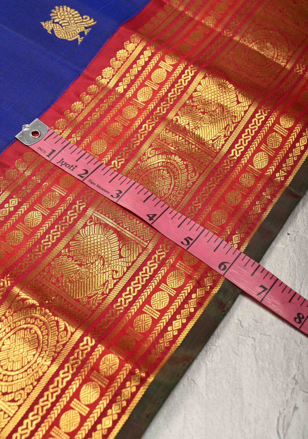 Navy Blue Korvai Kanjivaram Pure Silk Saree with Zari Buttas and Contrast Zari Border | SILK MARK CERTIFIED