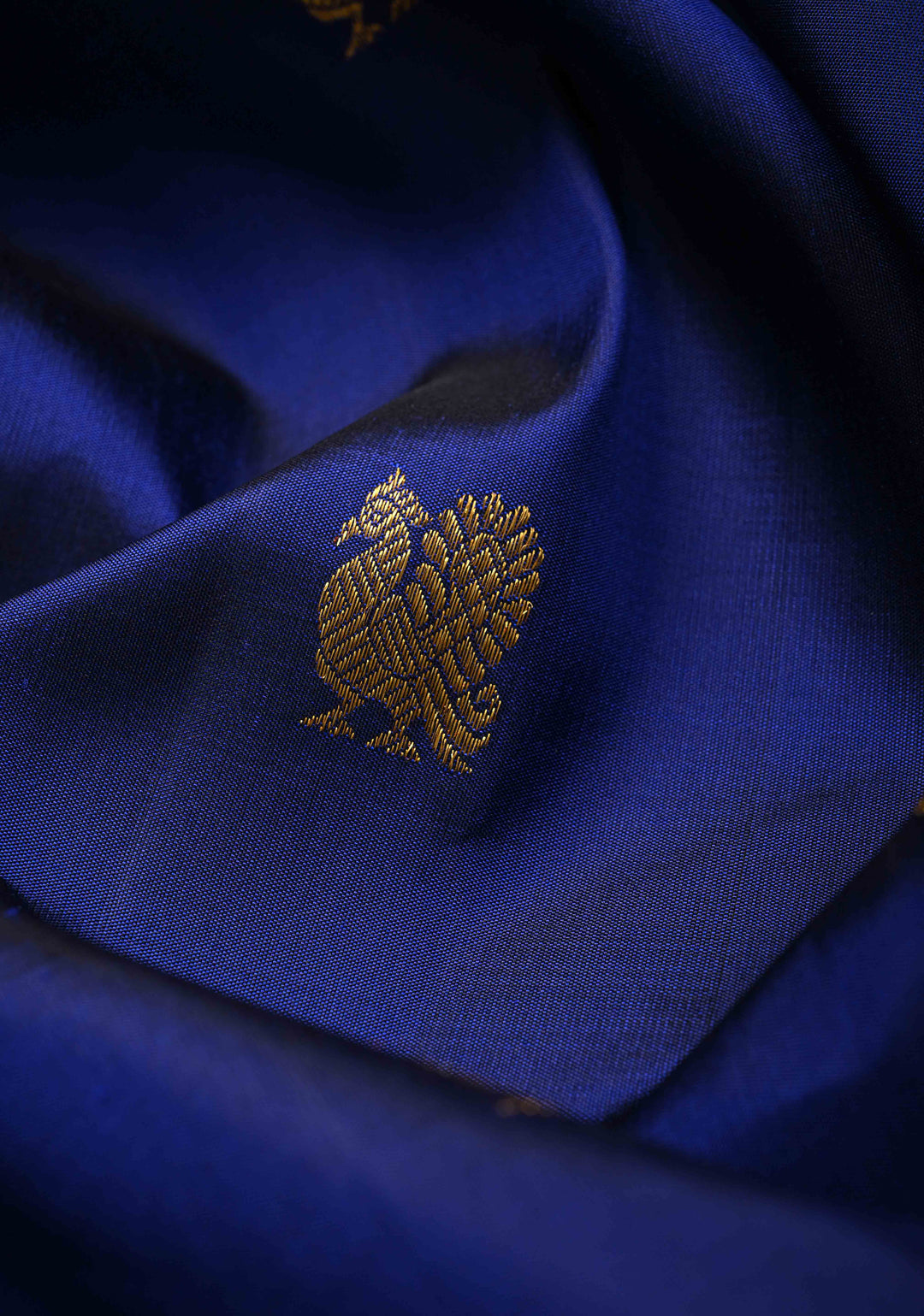 Navy Blue Korvai Kanjivaram Pure Silk Saree with Zari Buttas and Contrast Zari Border | SILK MARK CERTIFIED