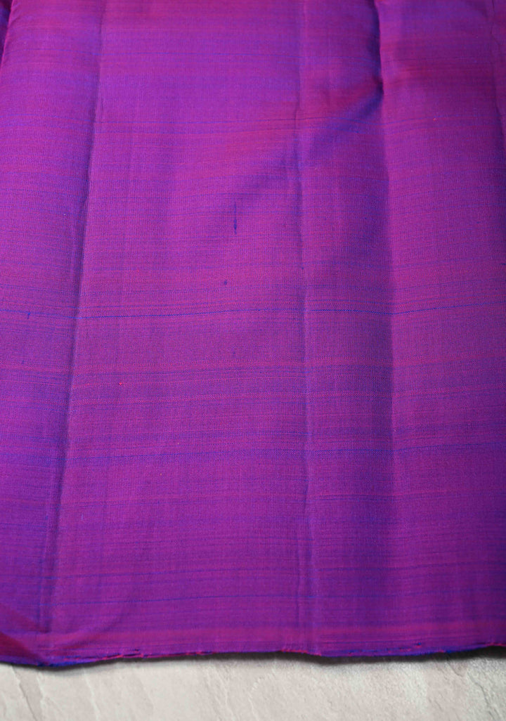 Peacock Blue Kanjivaram Pure Silk Saree with Gold-Silver Peacock Motifs and Purple Wide Skirt Border | SILK MARK CERTIFIED
