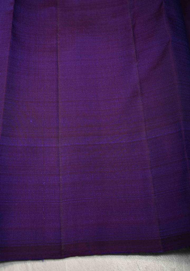 Ink Purple Borderless Pure Kanjivaram Silk Saree with Gold Silver Paisley Zari Motifs  | SILK MARK CERTIFIED
