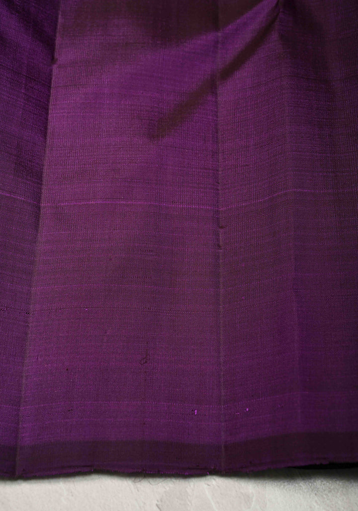 Grape Purple Borderless Pure Kanjivaram Silk Saree with Gold-Silver Buttas  | SILK MARK CERTIFIED