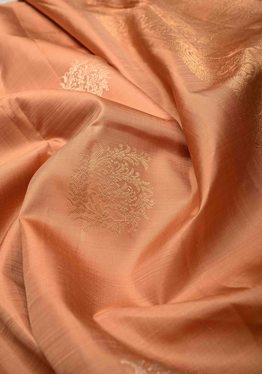 Sandstone Borderless Pure Kanjivaram Silk Saree with Gold-Silver Floral Zari Motifs  | SILK MARK CERTIFIED
