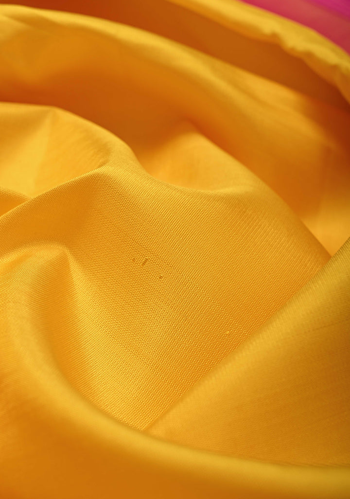 Sunflower Yellow Kanjivaram Pure Silk Saree with Contrast Rettaipet Zari Border | SILK MARK CERTIFIED