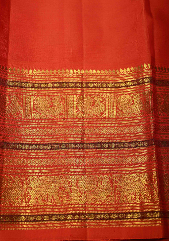 Lagoon Blue Korvai Kanjivaram Pure Silk Saree with Damask Motifs and Contrast Zari Border | SILK MARK CERTIFIED