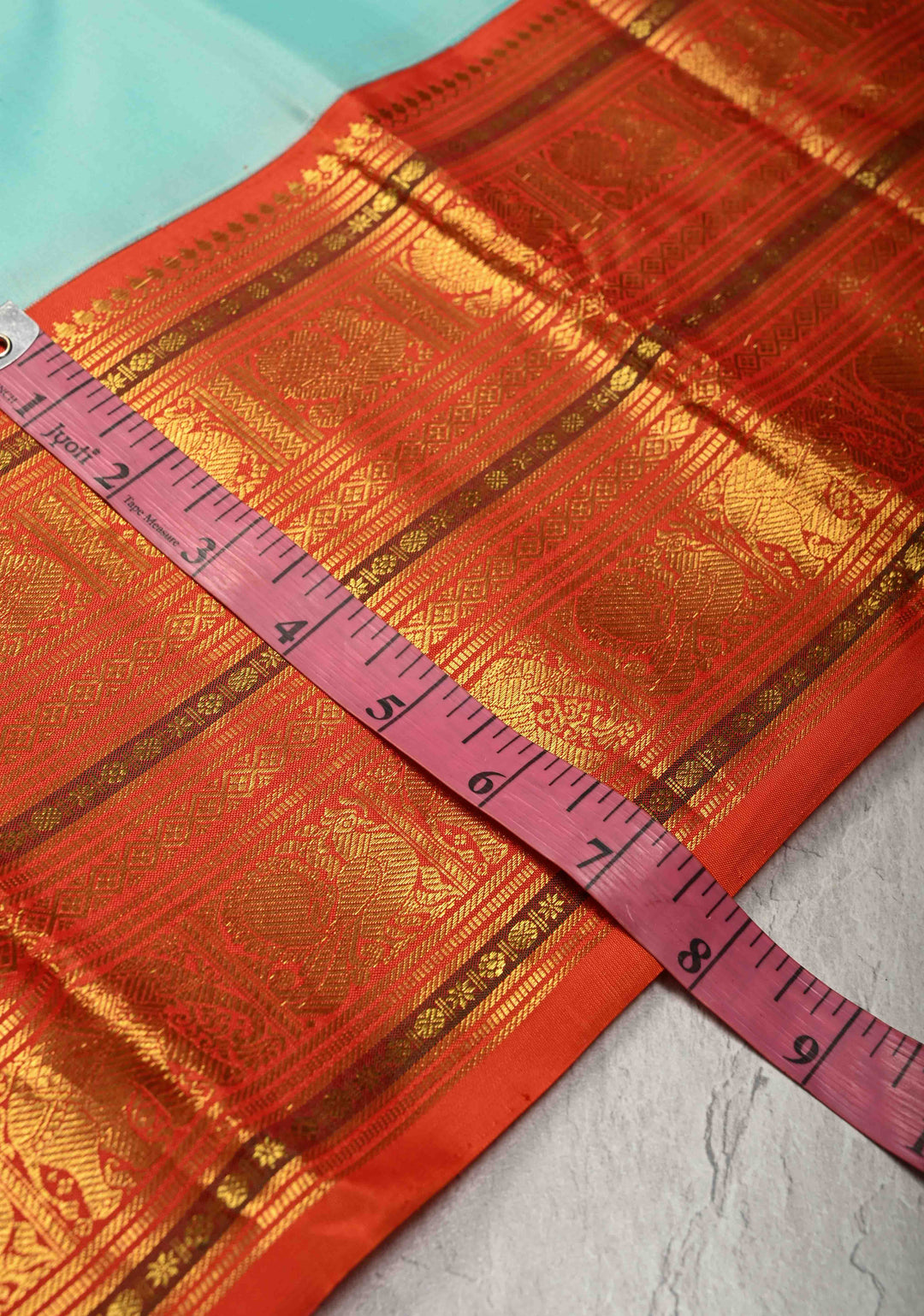 Lagoon Blue Korvai Kanjivaram Pure Silk Saree with Damask Motifs and Contrast Zari Border | SILK MARK CERTIFIED
