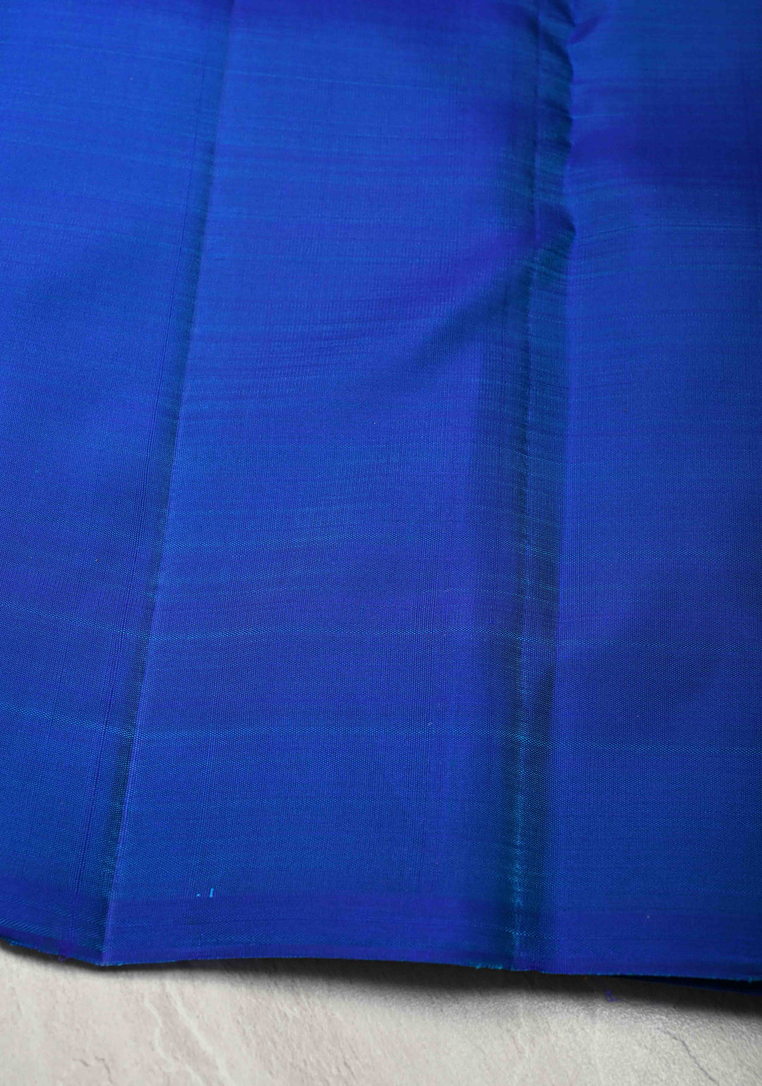 Cobalt Blue Borderless Pure Kanjivaram Silk Saree with Gold-Silver Geometric Motifs  | SILK MARK CERTIFIED