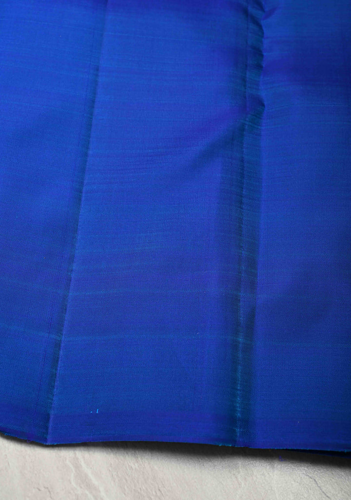 Cobalt Blue Borderless Pure Kanjivaram Silk Saree with Gold-Silver Geometric Motifs  | SILK MARK CERTIFIED