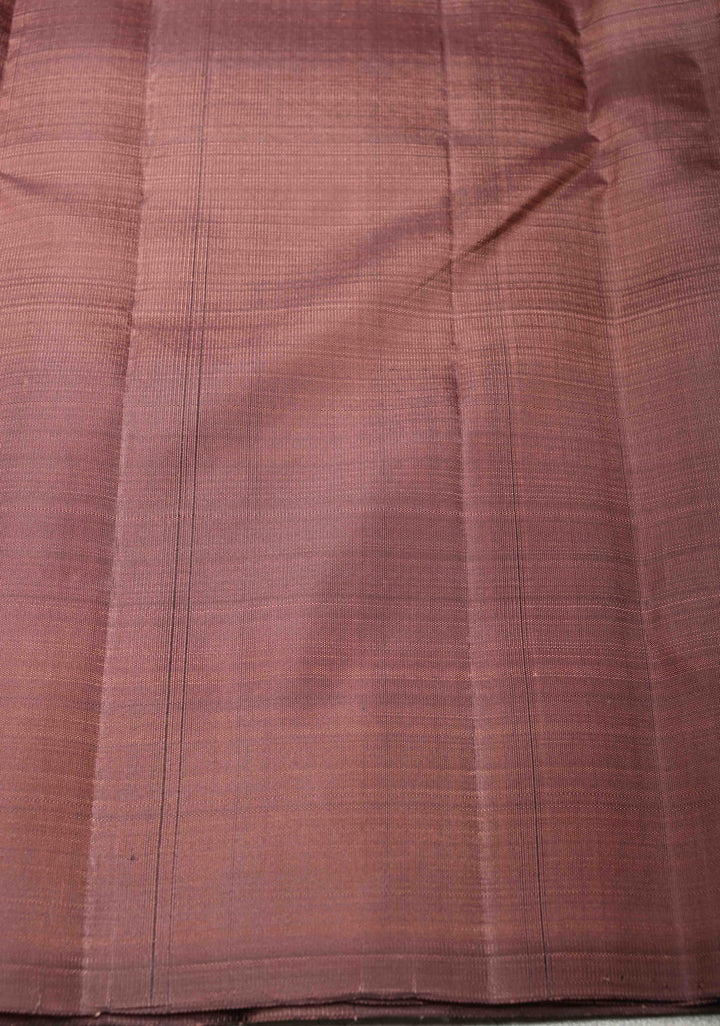 Pre-Order Dusty Mauve Borderless Pure Kanjivaram Silk Saree with Gold-Silver Zari Motifs  | SILK MARK CERTIFIED