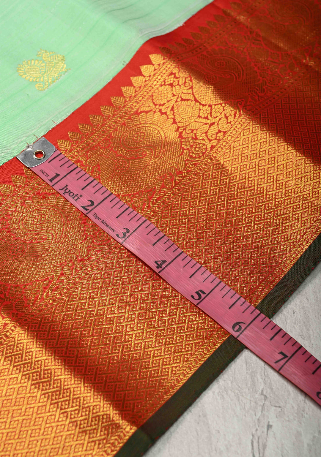 Light Pista Green Korvai Weave Kanjivaram Pure Silk Saree with Zari Buttas and Contrast Zari Border | SILK MARK CERTIFIED