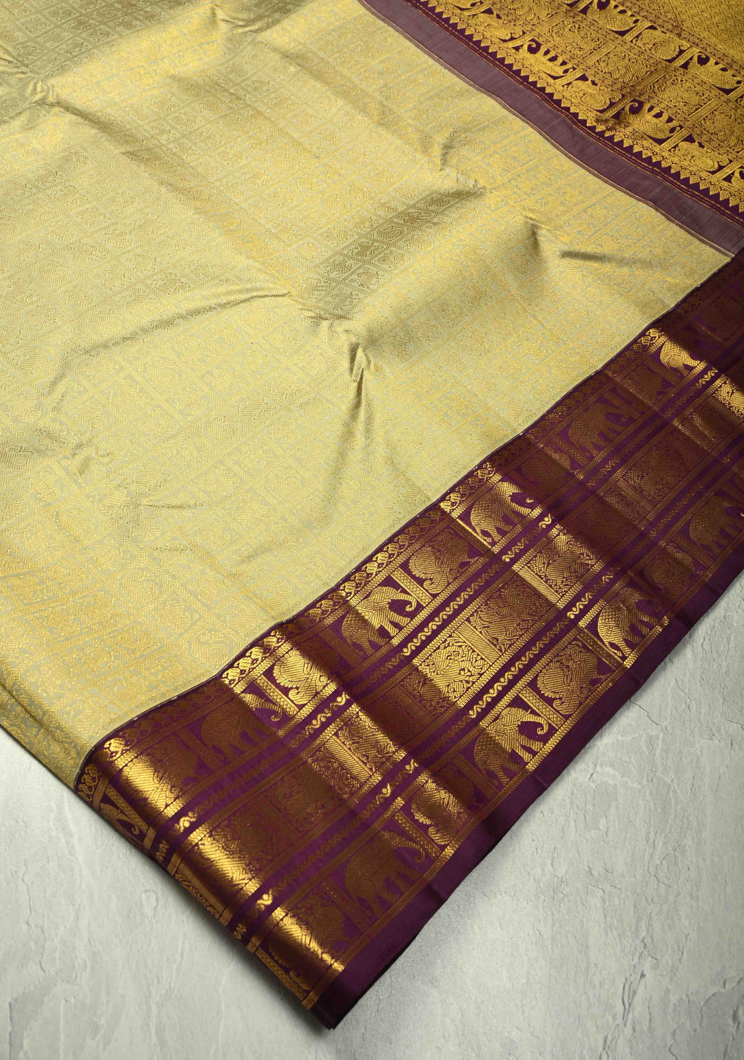 Pure Zari Light Pista Green Korvai Weave Kanjivaram Pure Silk Saree with Patola Brocade and Zari Border | SILK MARK CERTIFIED