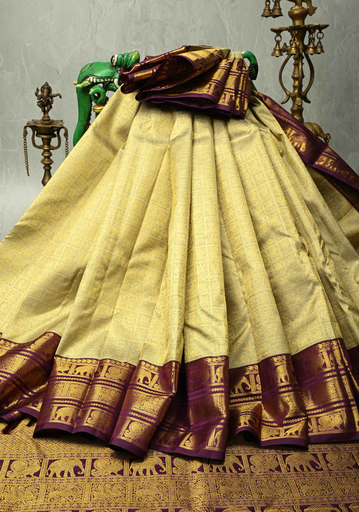 Pure Zari Light Pista Green Korvai Weave Kanjivaram Pure Silk Saree with Patola Brocade and Zari Border | SILK MARK CERTIFIED