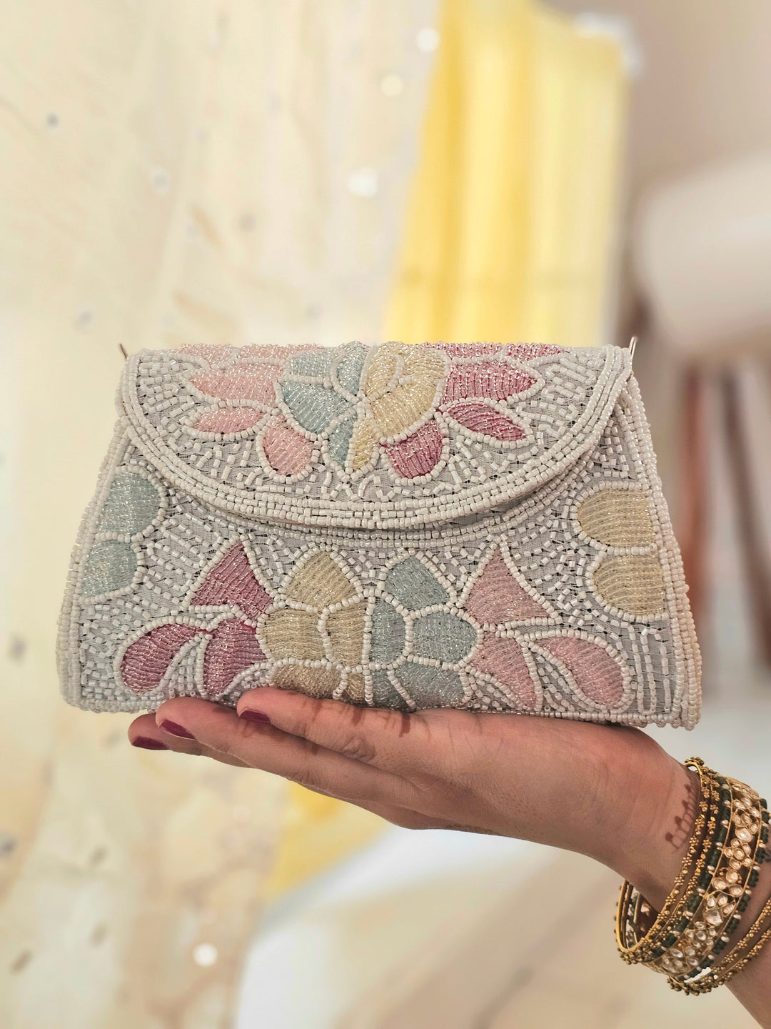 FROSTED BLOOM Floral Embroidered Beadwork Bag