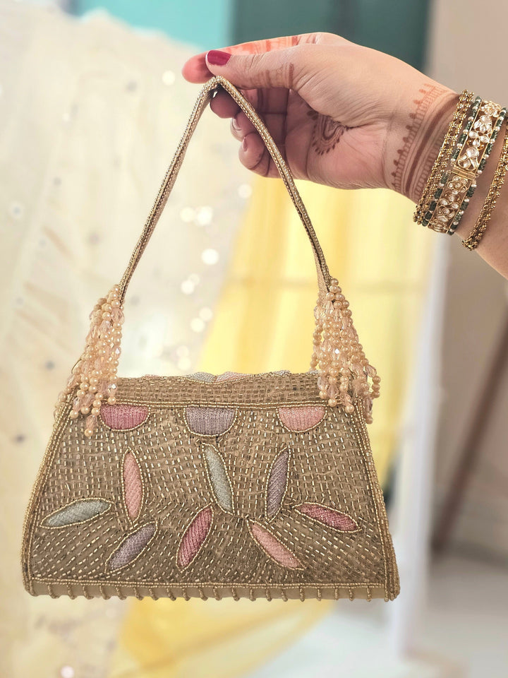 GOLDEN BLOOM Floral Beadwork Bag