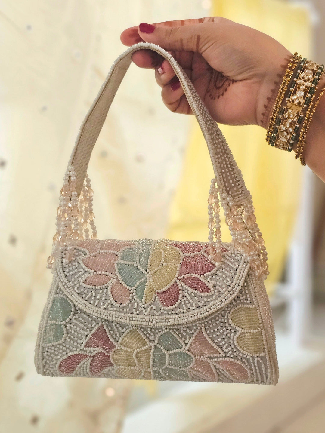 FROSTED BLOOM Floral Embroidered Beadwork Bag