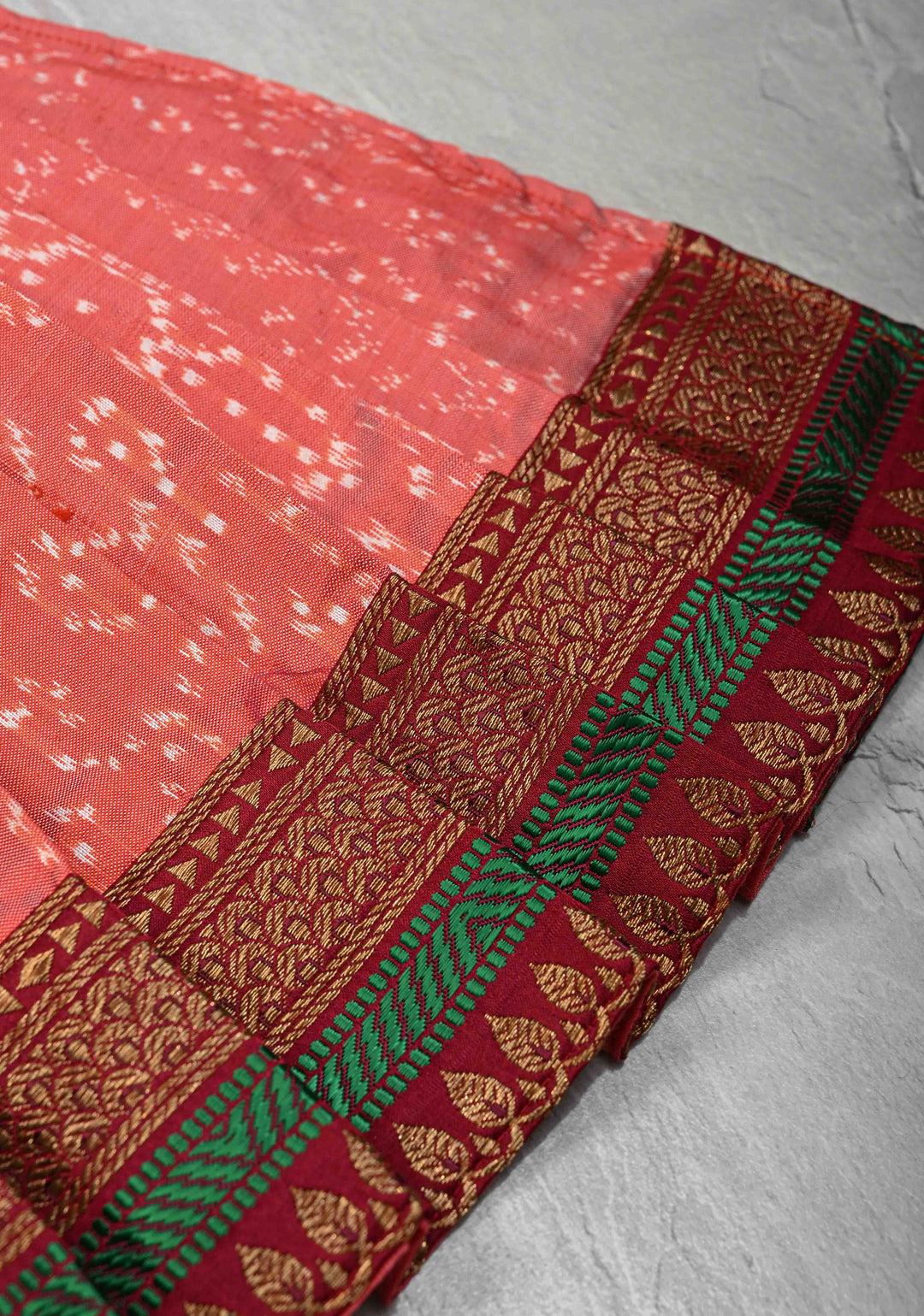 Salmon Pure Ikkat Silk Pavadas for Varamahalakshmi with Pleated and Lined ( Lining )