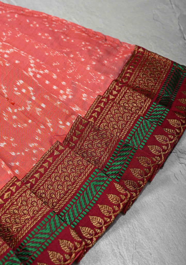 Salmon Pure Ikkat Silk Pavadas for Varamahalakshmi with Pleated and Lined ( Lining )