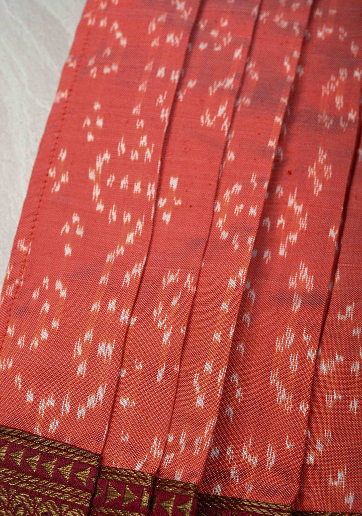 Salmon Pure Ikkat Silk Pavadas for Varamahalakshmi with Pleated and Lined ( Lining )
