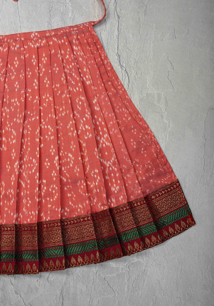 Salmon Pure Ikkat Silk Pavadas for Varamahalakshmi with Pleated and Lined ( Lining )