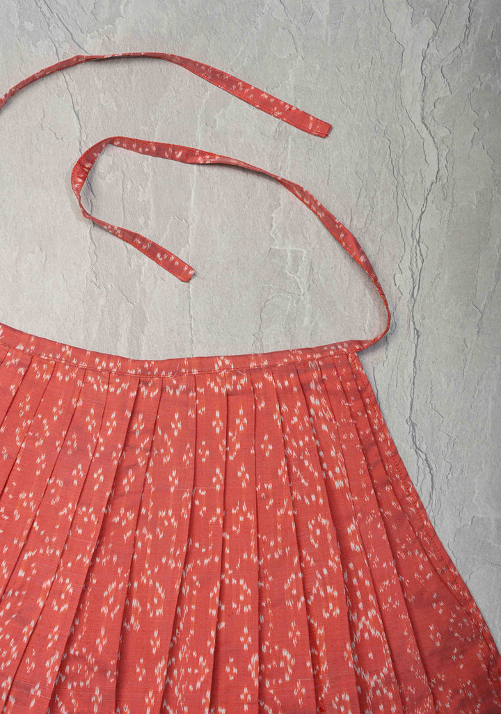 Salmon Pure Ikkat Silk Pavadas for Varamahalakshmi with Pleated and Lined ( Lining )