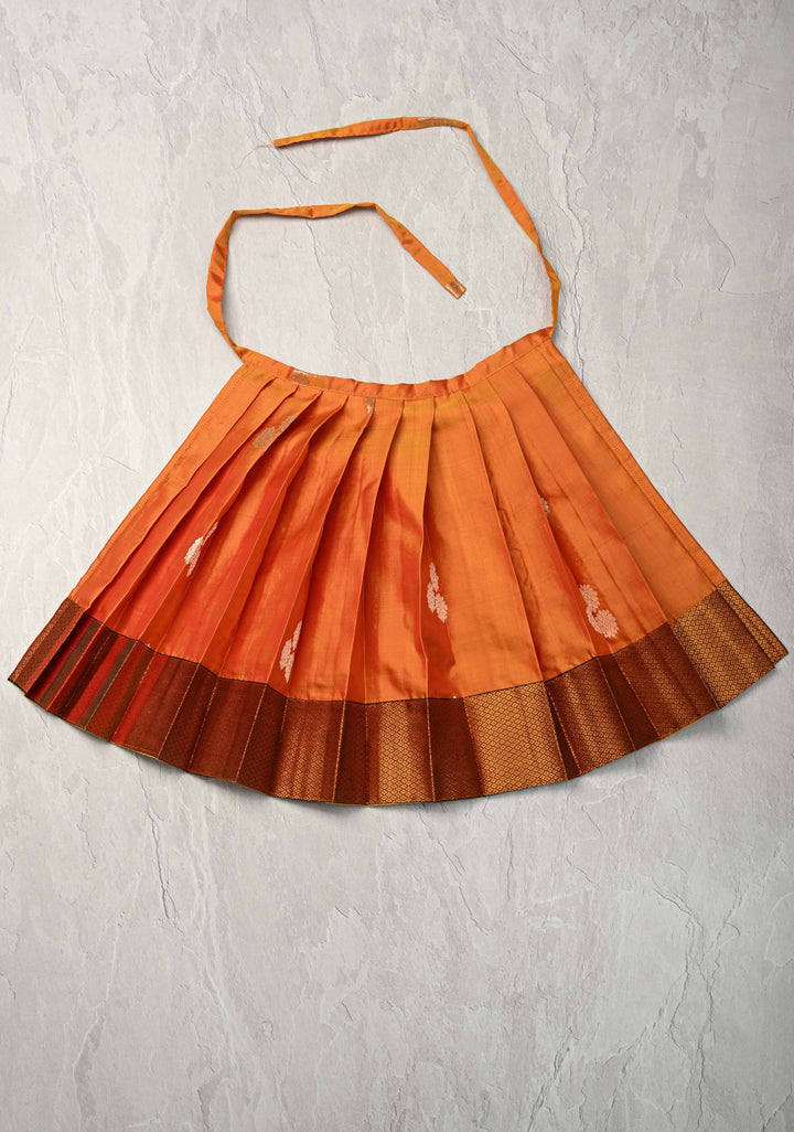 Orange Zari Buttas on Pure Silk Pavadas with Contrast Border for Varamahalakshmi with Pleated and Lined ( Lining )