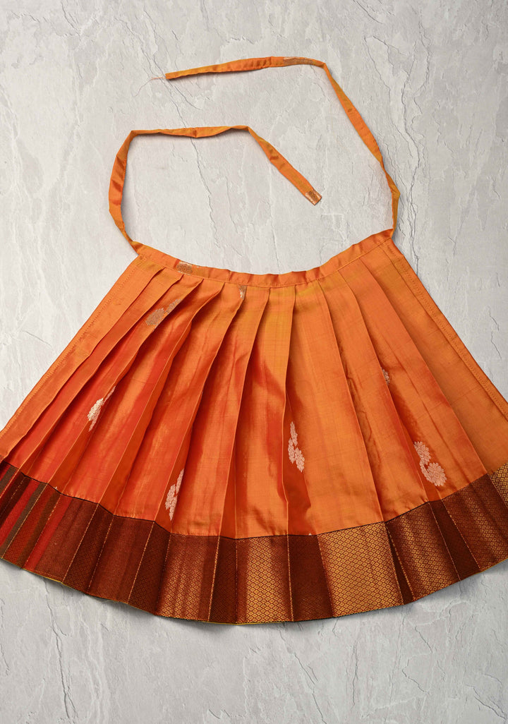 Orange Zari Buttas on Pure Silk Pavadas with Contrast Border for Varamahalakshmi with Pleated and Lined ( Lining )