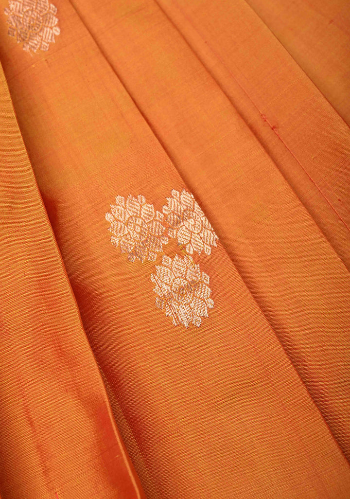 Mustard Zari Buttas on Pure Silk Pavadas with Contrast Border for Varamahalakshmi with Pleated and Lined ( Lining )