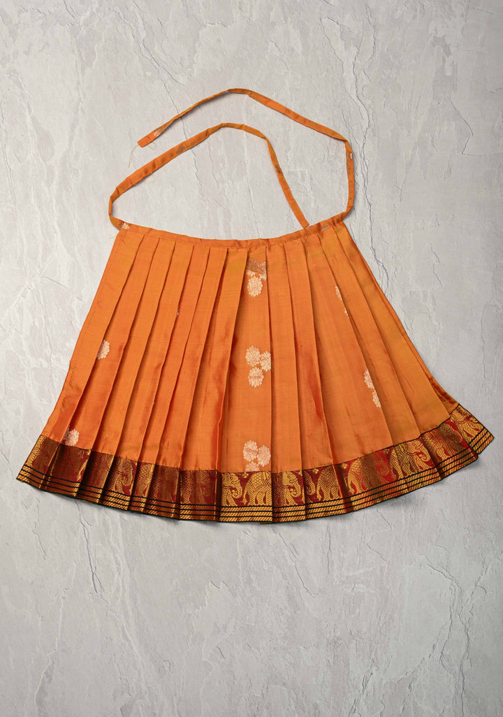 Mustard Zari Buttas on Pure Silk Pavadas with Contrast Border for Varamahalakshmi with Pleated and Lined ( Lining )