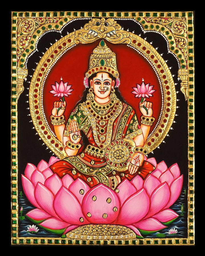 TANJORE PAINTING LOTUS GAJA LAKSHMI 12*15 | SHOBITAM