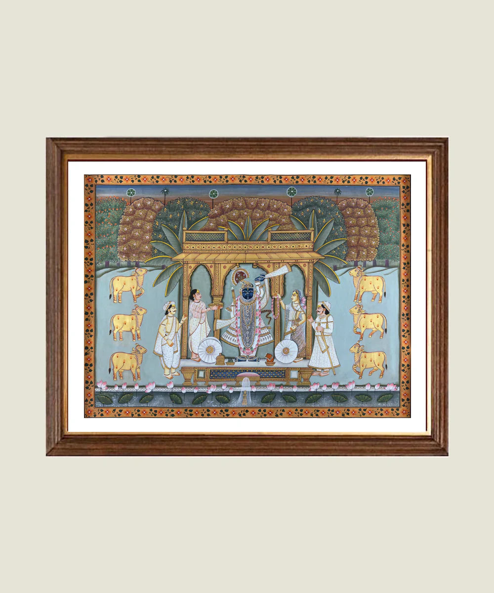 Shrinath ji Mandap Pichwai Hand Painting Unframed (3x4 Feet) | SHOBITAM