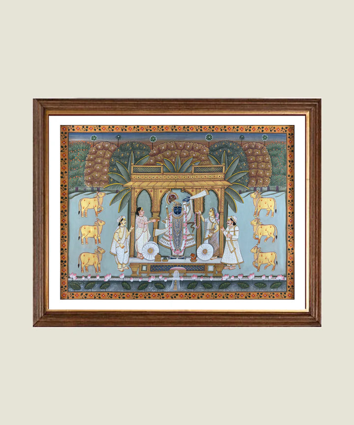 Shrinath ji Mandap Pichwai Hand Painting Unframed (3x4 Feet) | SHOBITAM