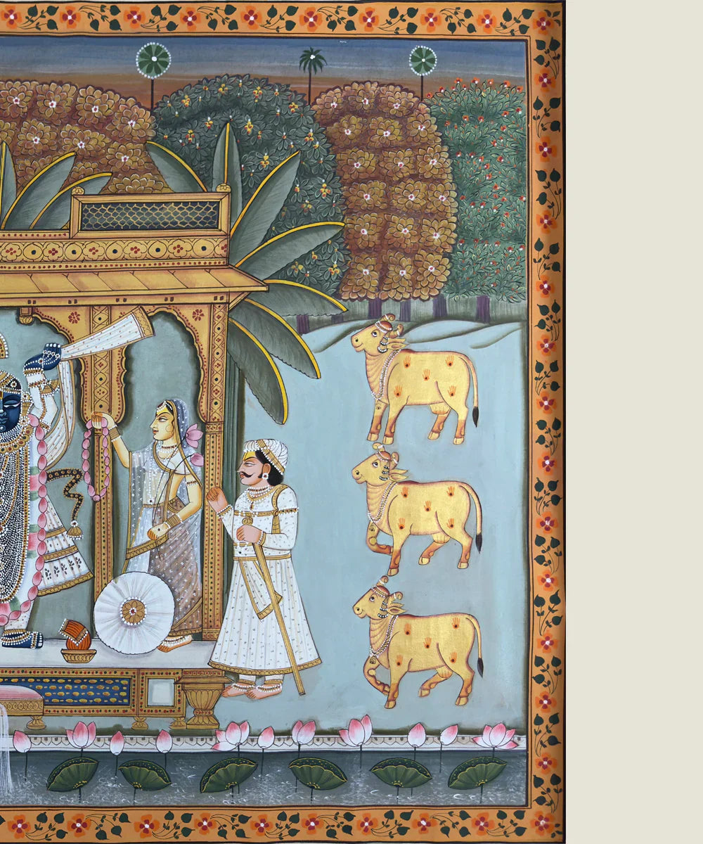 Shrinath ji Mandap Pichwai Hand Painting Unframed (3x4 Feet) | SHOBITAM