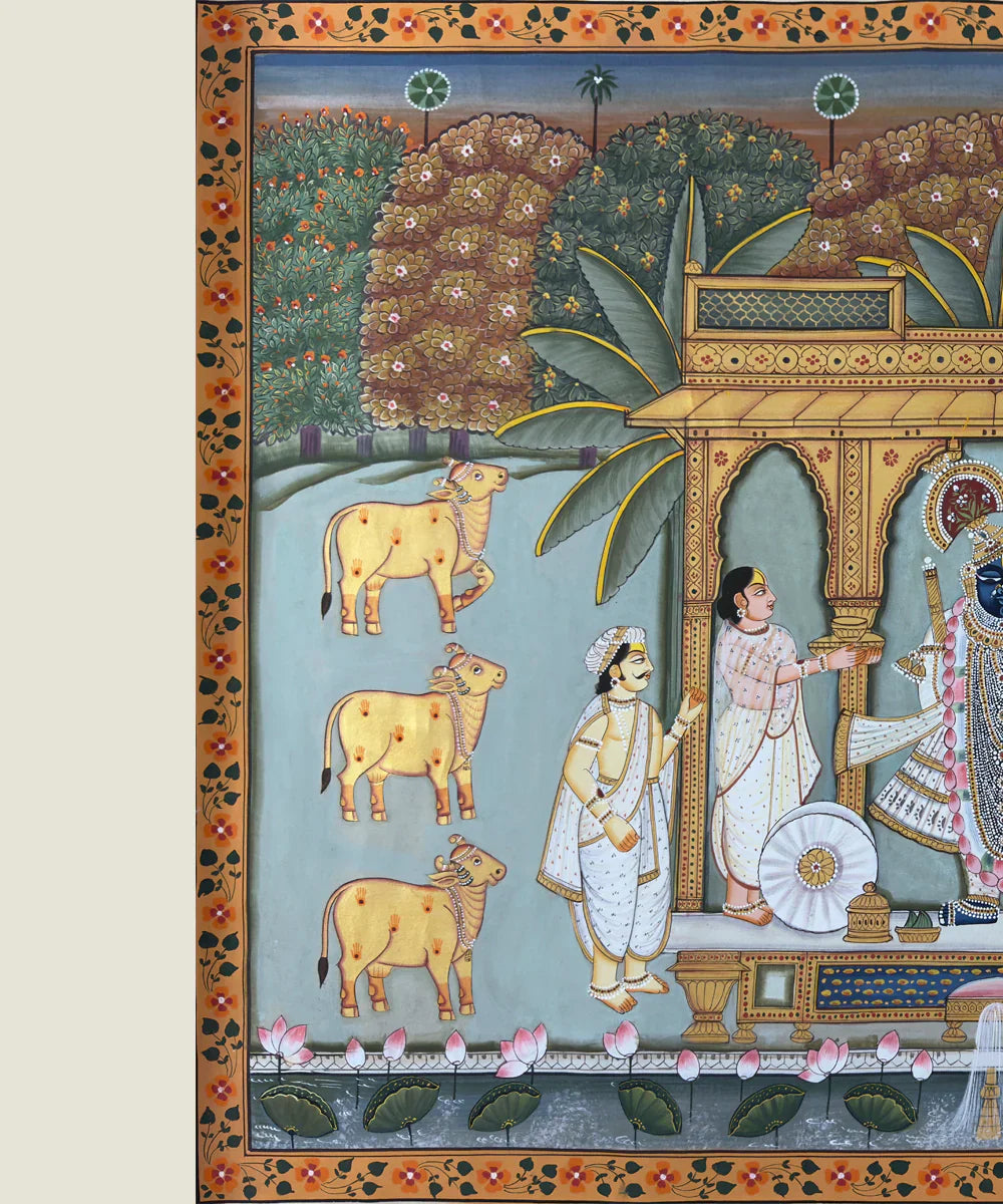 Shrinath ji Mandap Pichwai Hand Painting Unframed (3x4 Feet) | SHOBITAM