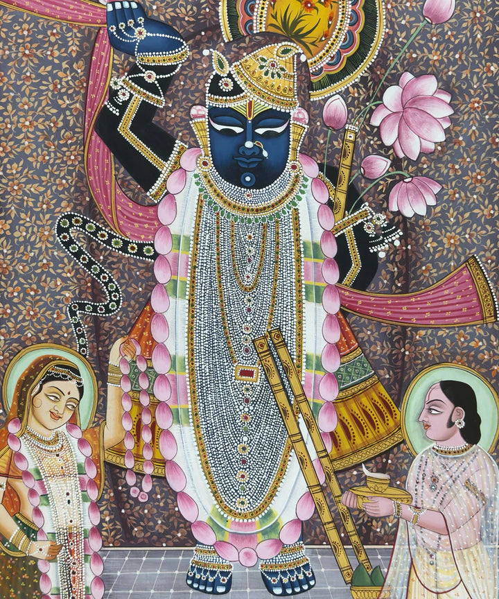 Shrinath ji with Cow Pichwai Hand Painting Unframed (3x4 Feet) | SHOBITAM