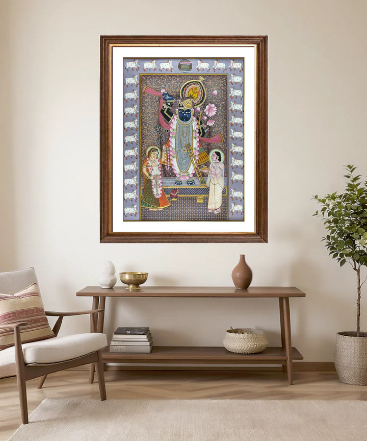 Shrinath ji with Cow Pichwai Hand Painting Unframed (3x4 Feet) | SHOBITAM