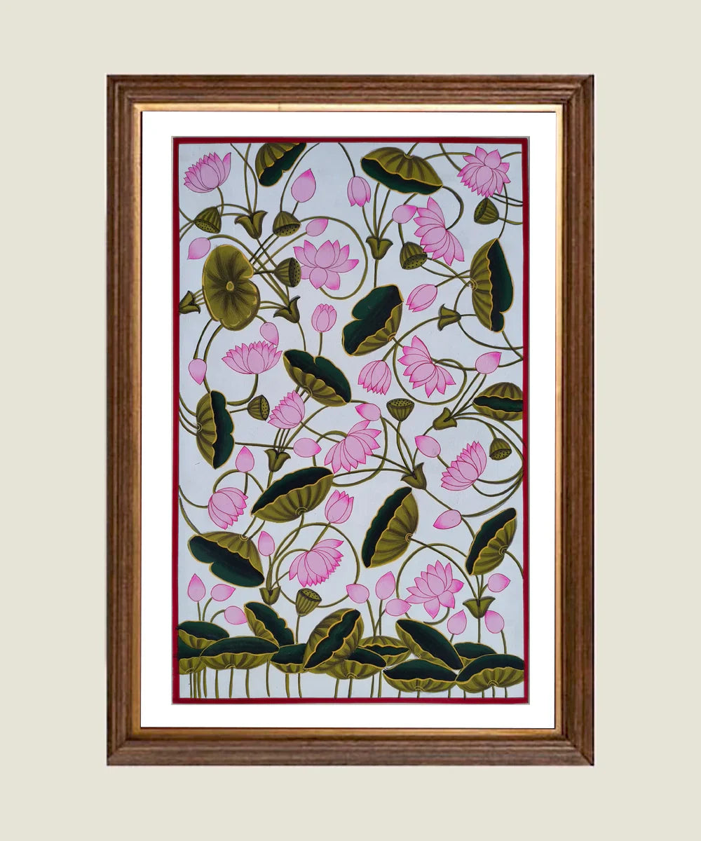 Blooming Lotus - Pichwai Hand Painting Unframed (10" x 16") | SHOBITAM