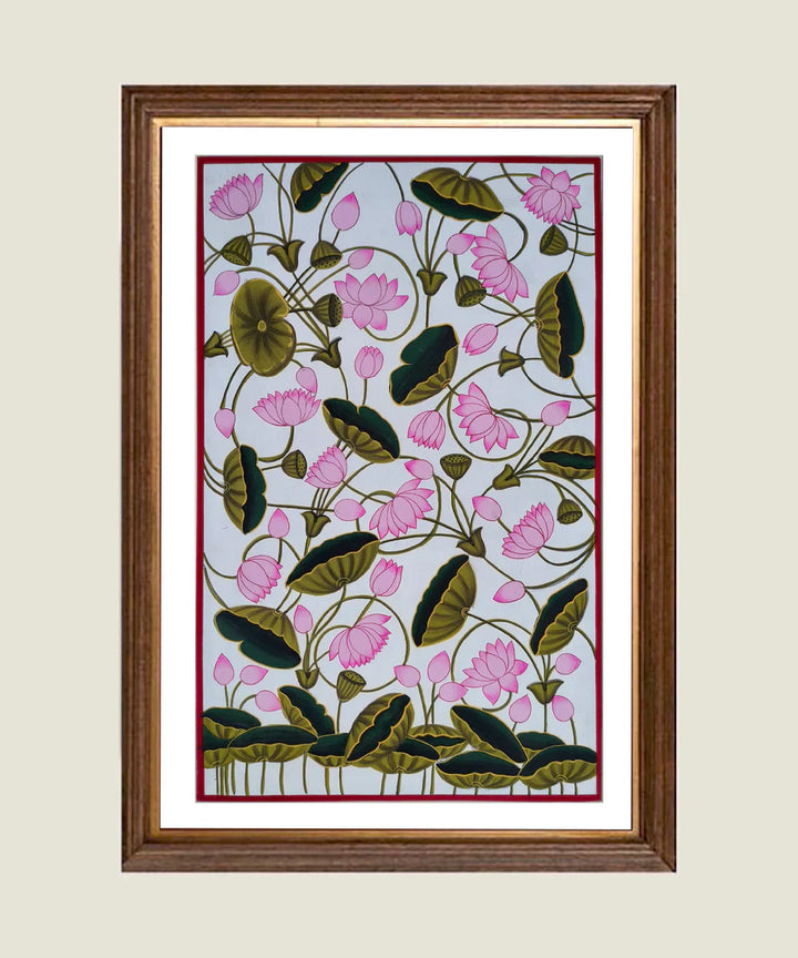 Blooming Lotus - Pichwai Hand Painting Unframed (10" x 16") | SHOBITAM