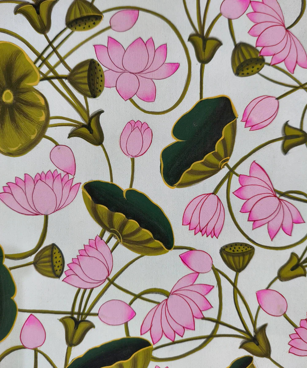 Blooming Lotus - Pichwai Hand Painting Unframed (10" x 16") | SHOBITAM