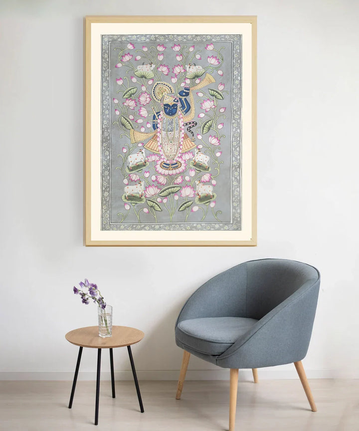 Pichwai Painting On Cloth| Shrinath & Lotus | 2x3 Feet | Unframmed | SHOBITAM