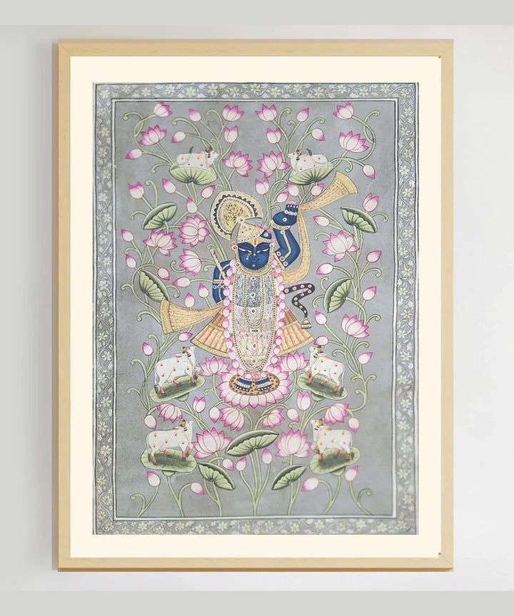 Pichwai Painting On Cloth| Shrinath & Lotus | 2x3 Feet | Unframmed | SHOBITAM