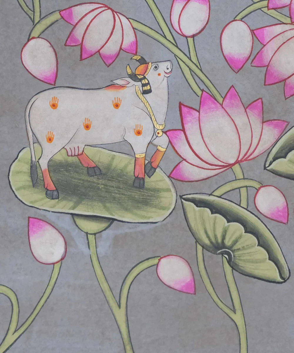 Pichwai Painting On Cloth| Shrinath & Lotus | 2x3 Feet | Unframmed | SHOBITAM