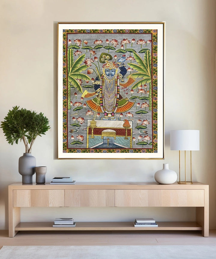 Shrinath ji with Banana Trees Pichwai Hand Painting 36 x 24 (Unframed)