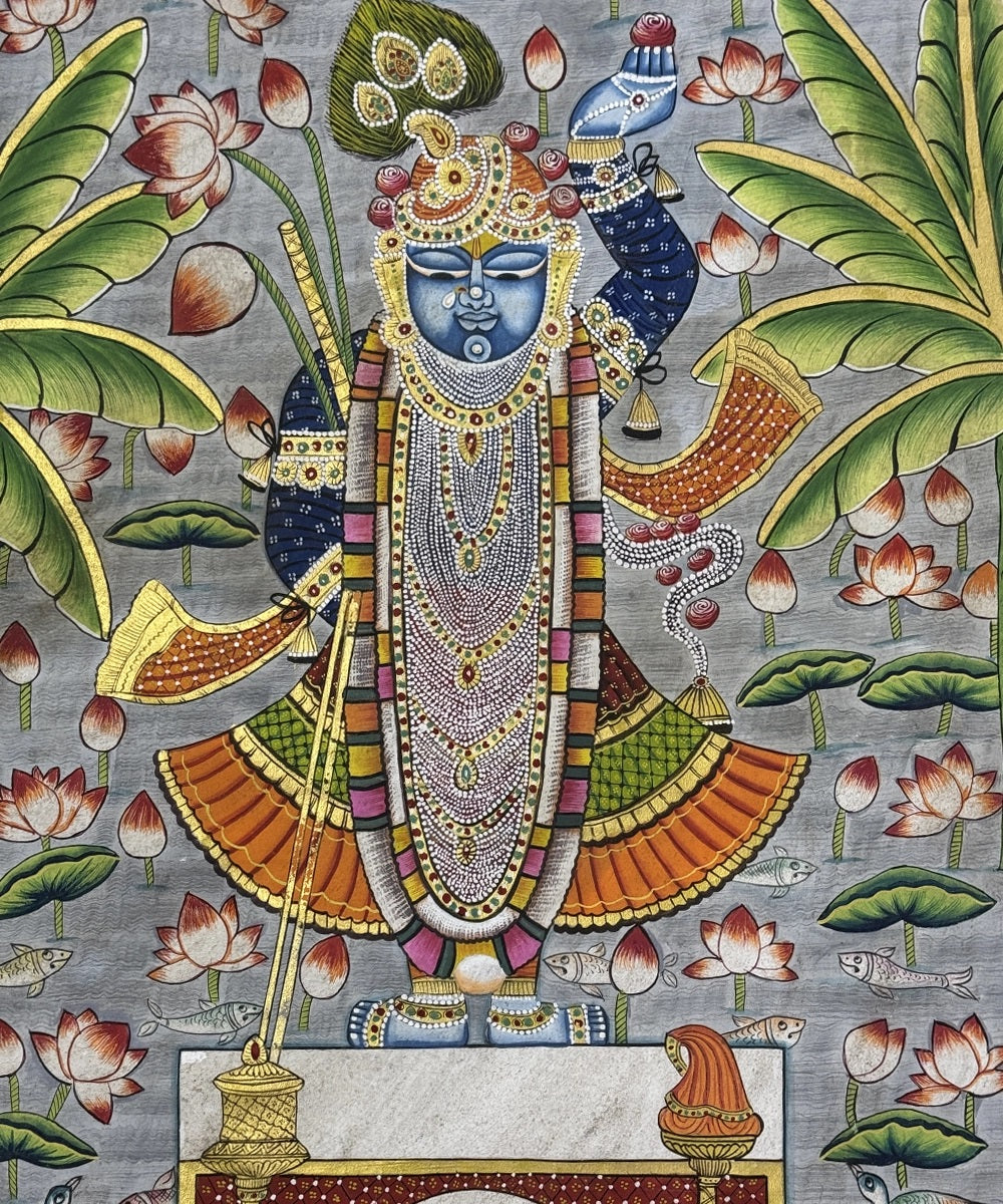 Shrinath ji with Banana Trees Pichwai Hand Painting 36 x 24 (Unframed)
