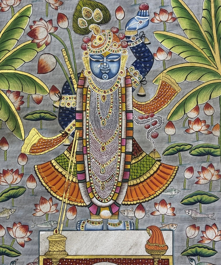 Shrinath ji with Banana Trees Pichwai Hand Painting 36 x 24 (Unframed)